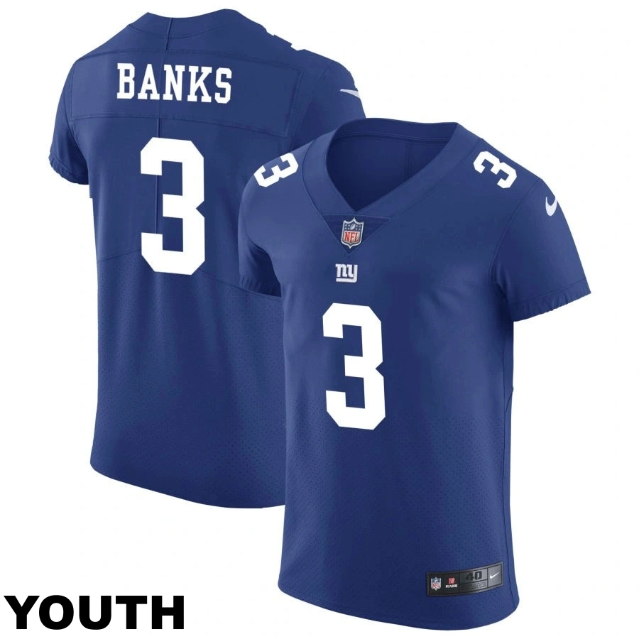Youth New York Giants #3 Deonte Banks Royal Vapor Untouchable Elite Jersey Youth New York Giants #3 Deonte Banks Royal Vapor Untouchable Elite Jersey