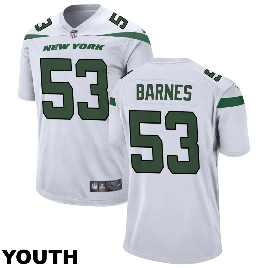 Youth New York Jets #53 Zaire Barnes White Game Jersey