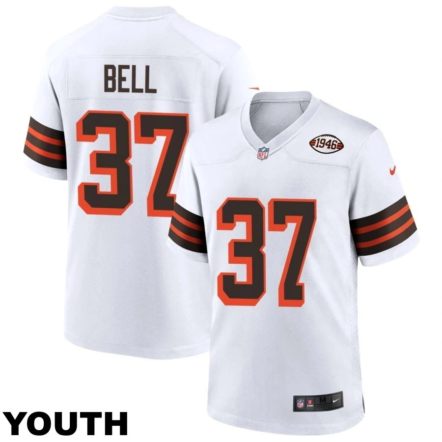 Youth Cleveland Browns #37 D'Anthony Bell White 1946 Collection Alternate Jersey