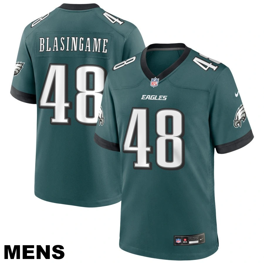 Men's Philadelphia Eagles #48 Khari Blasingame Midnight Green Game Jersey
