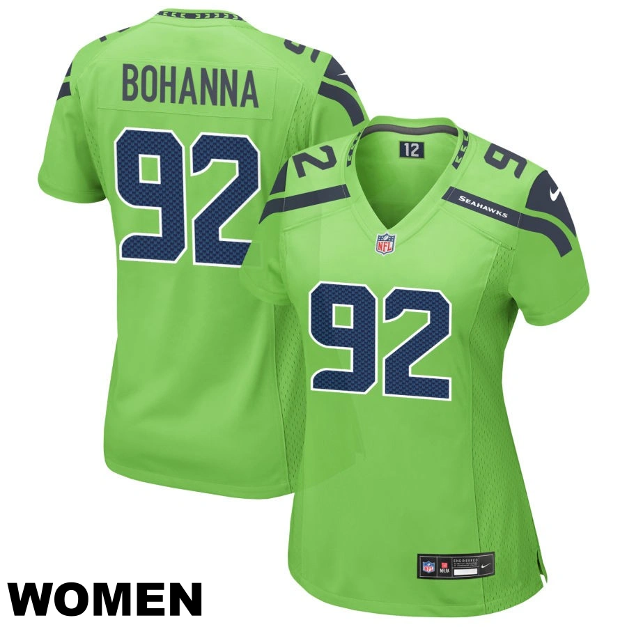 Women's Seattle Seahawks #92 Quinton Bohanna Neon Green Alternate Game Jersey