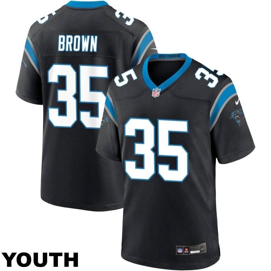 Youth Carolina Panthers #35 Anthony Brown Black Game Jersey