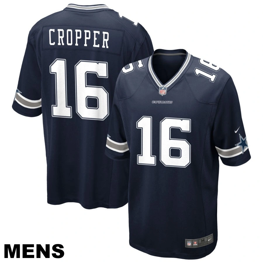 Men's Dallas Cowboys #16 Jalen Cropper Navy Game Jersey