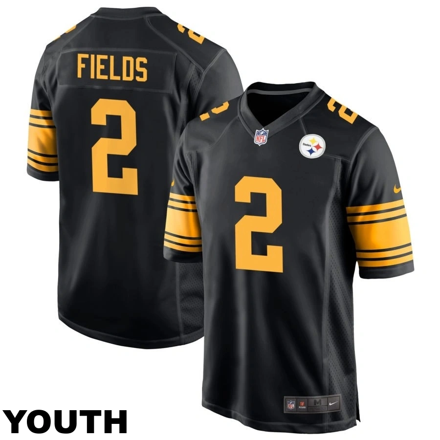 Youth Pittsburgh Steelers #2 Justin Fields Black Alternate Game Jersey