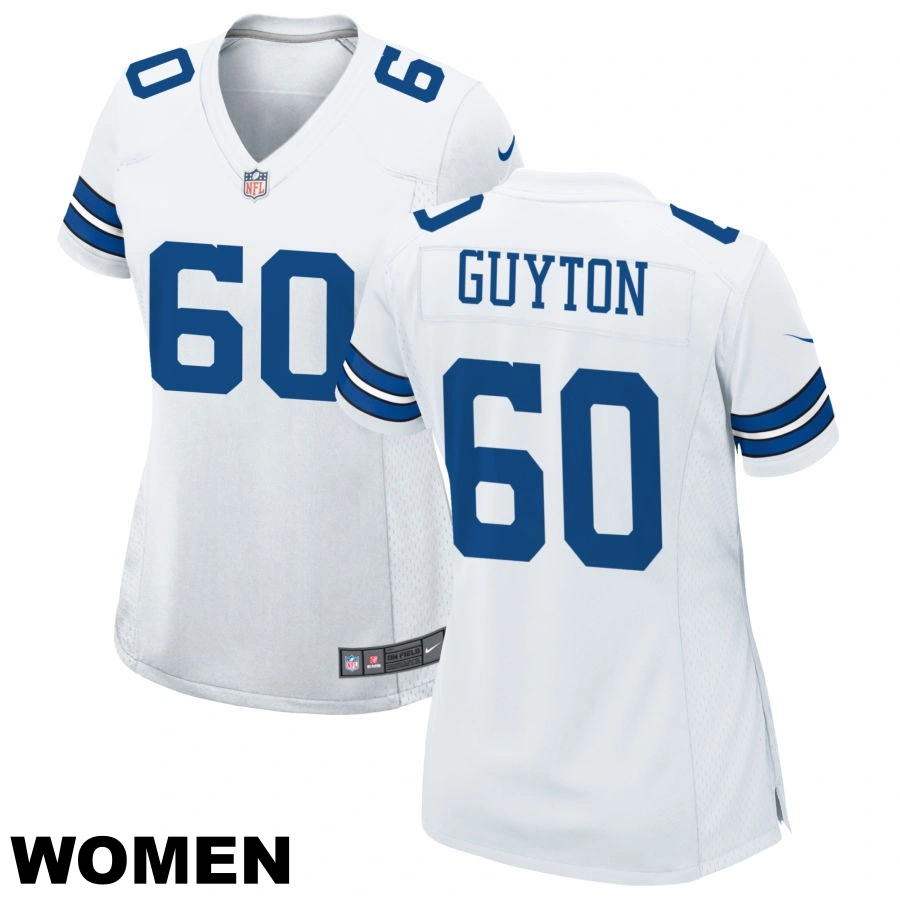 Women's #60 Tyler Guyton White Dallas Cowboys Game Jersey Women's #60 Tyler Guyton White Dallas Cowboys Game Jersey