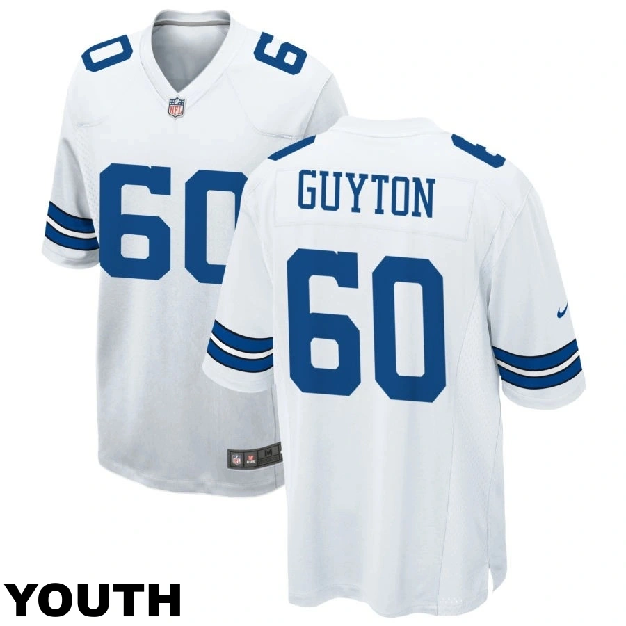 Youth Dallas Cowboys #60 Tyler Guyton White Game Jersey