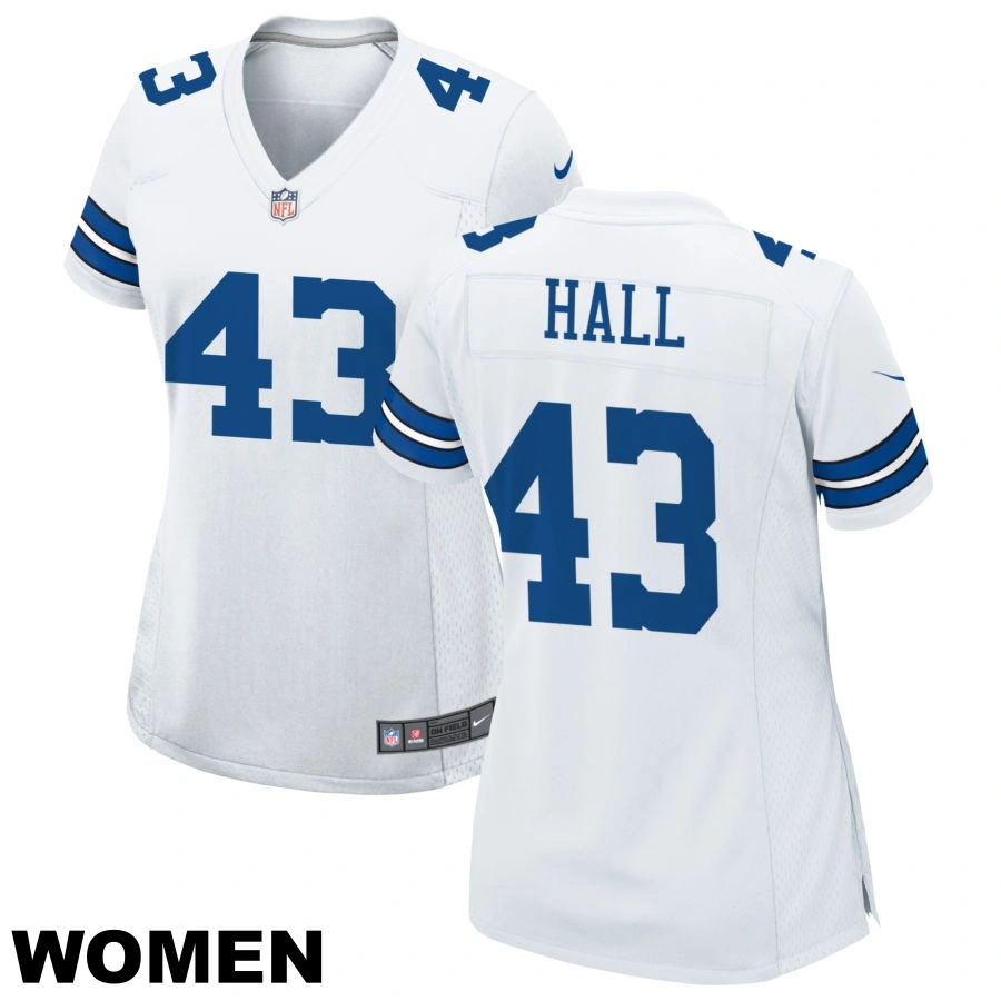 Women's #43 Kemon Hall White Dallas Cowboys Game Jersey Women's #43 Kemon Hall White Dallas Cowboys Game Jersey