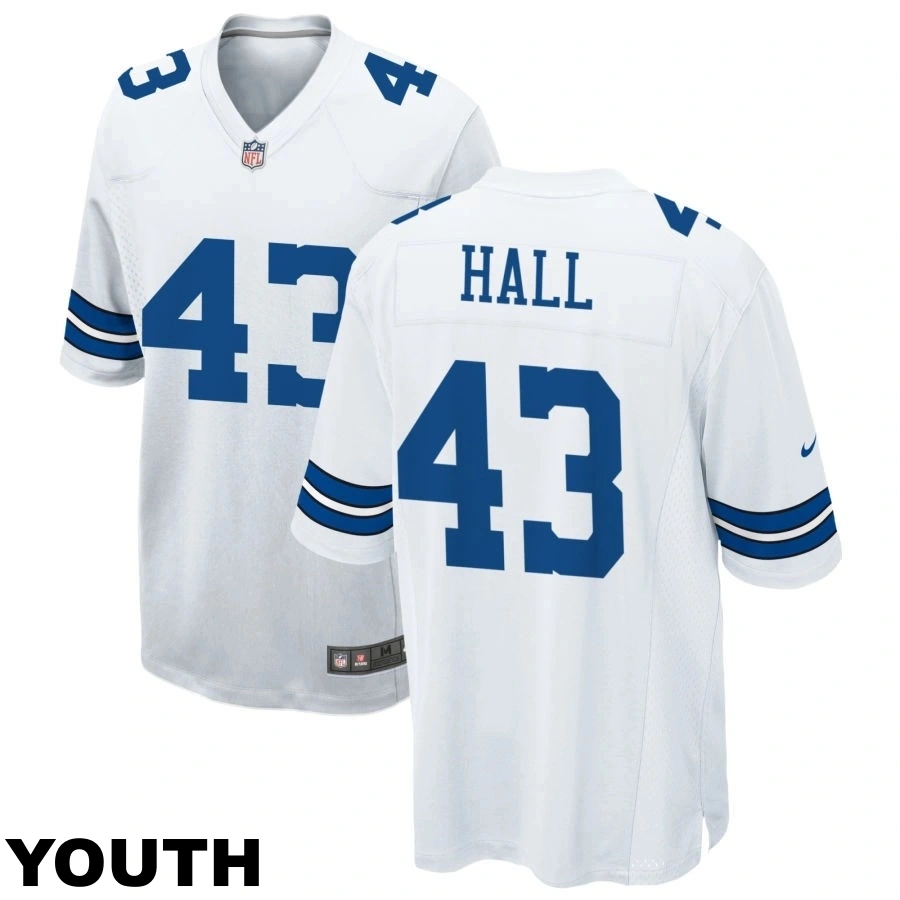 Youth Dallas Cowboys #43 Kemon Hall White Game Jersey