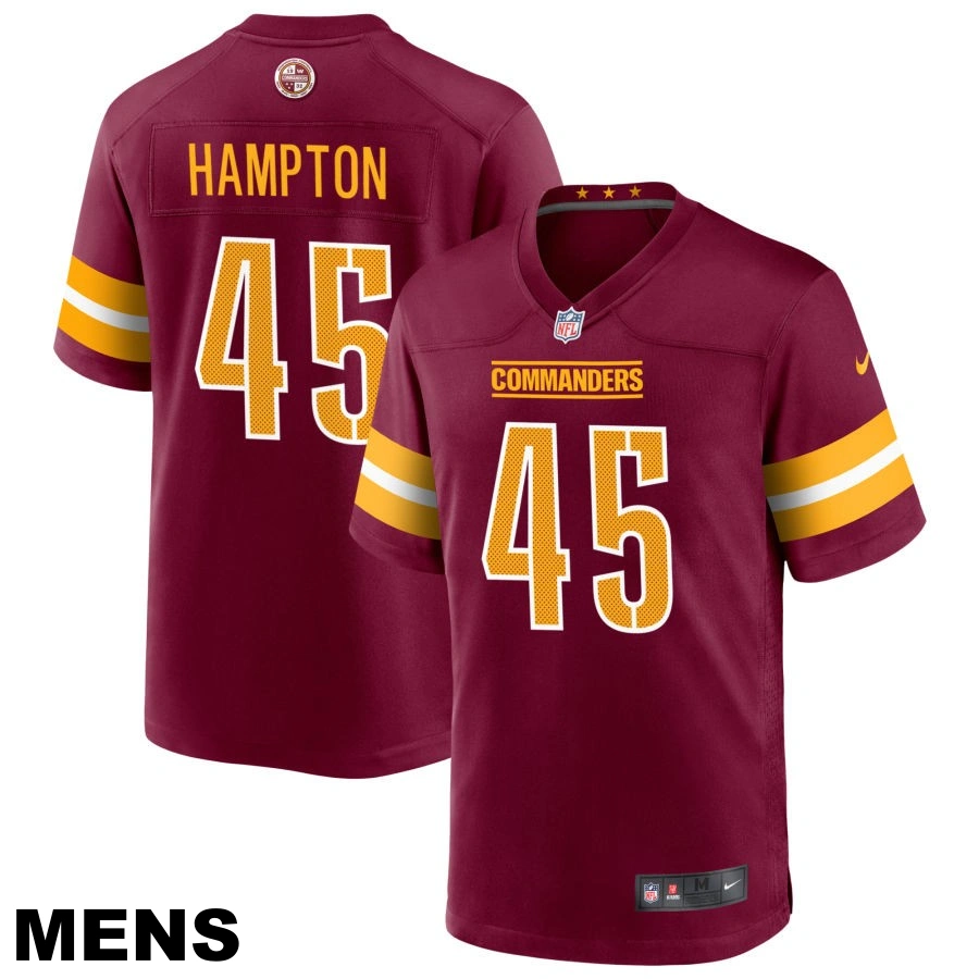 Men's Washington Commanders #45 Dominique Hampton Burgundy Game Player Jersey Men's Washington Commanders #45 Dominique Hampton Burgundy Game Player Jersey