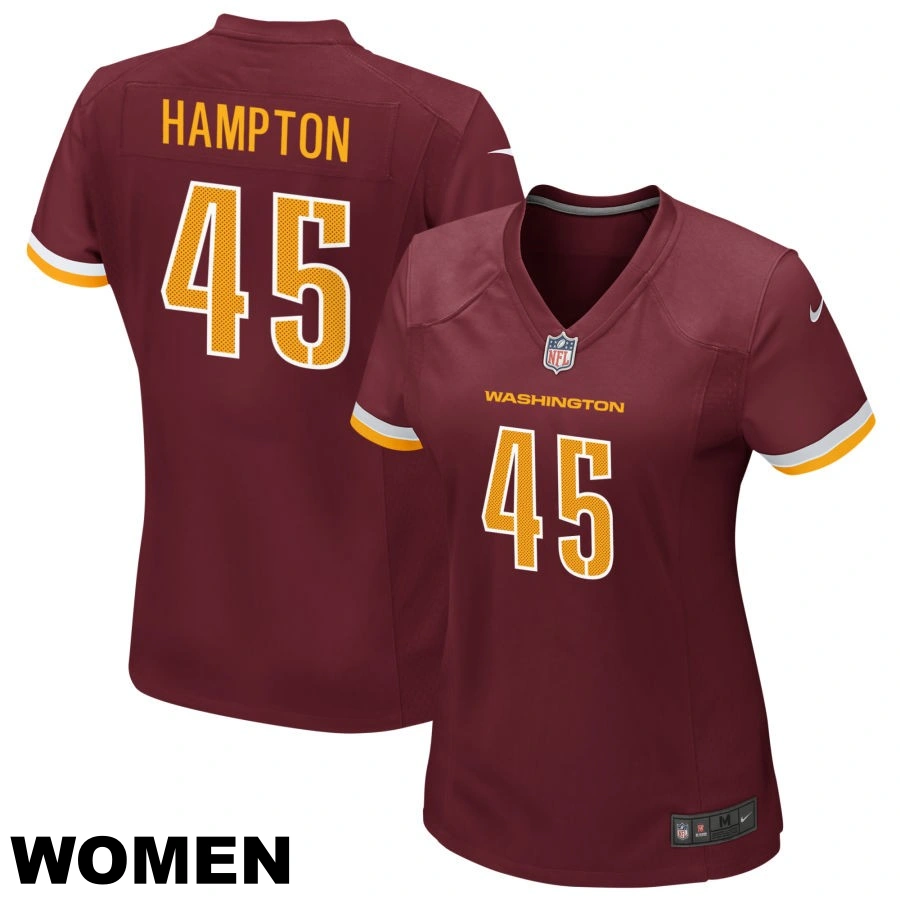 Women's Washington Commanders #45 Dominique Hampton Burgundy Game Player Jersey Women's Washington Commanders #45 Dominique Hampton Burgundy Game Player Jersey