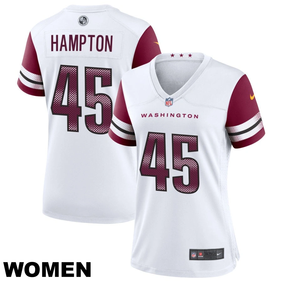 Women's Washington Commanders #45 Dominique Hampton White Game Player Jersey Women's Washington Commanders #45 Dominique Hampton White Game Player Jersey