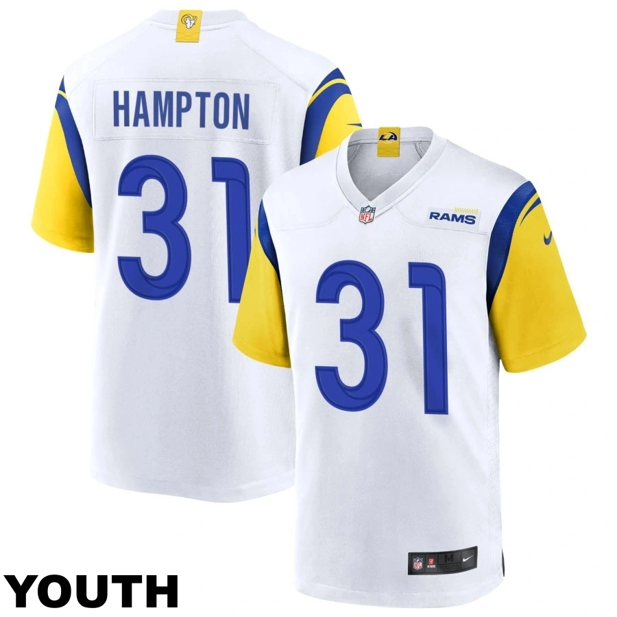 Youth Los Angeles Rams #31 Nick Hampton White Alternate Jersey Youth Los Angeles Rams #31 Nick Hampton White Alternate Jersey
