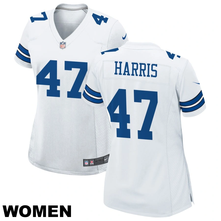Women's #47 Darius Harris White Dallas Cowboys Game Jersey Women's #47 Darius Harris White Dallas Cowboys Game Jersey