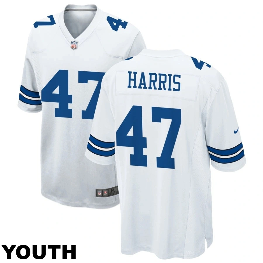 Youth Dallas Cowboys #47 Darius Harris White Game Jersey