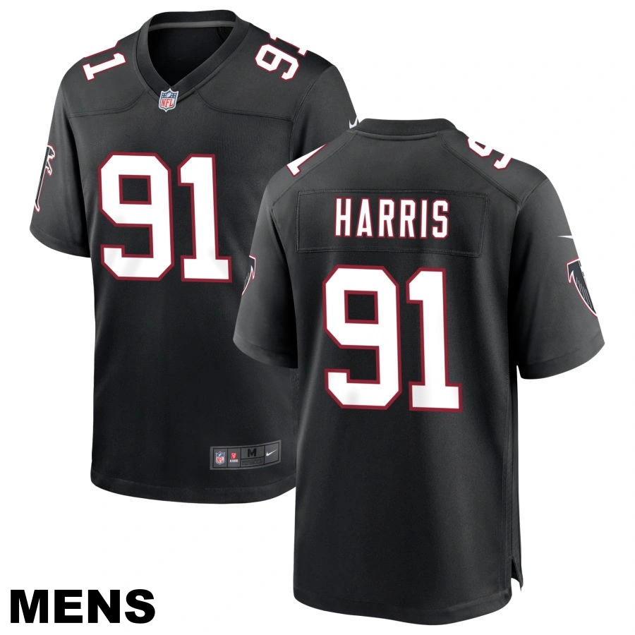 Men's Atlanta Falcons #91 Demone Harris Black Throwback Game Jersey