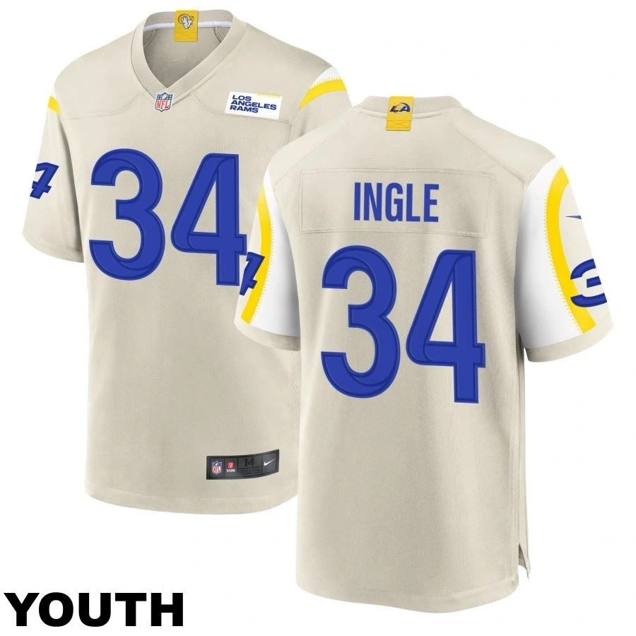 Youth #34 Tanner Ingle Los Angeles Rams Bone Game Jersey