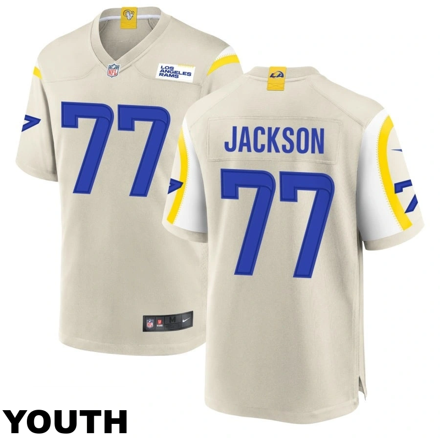 Youth #77 Alaric Jackson Los Angeles Rams Bone Game Jersey