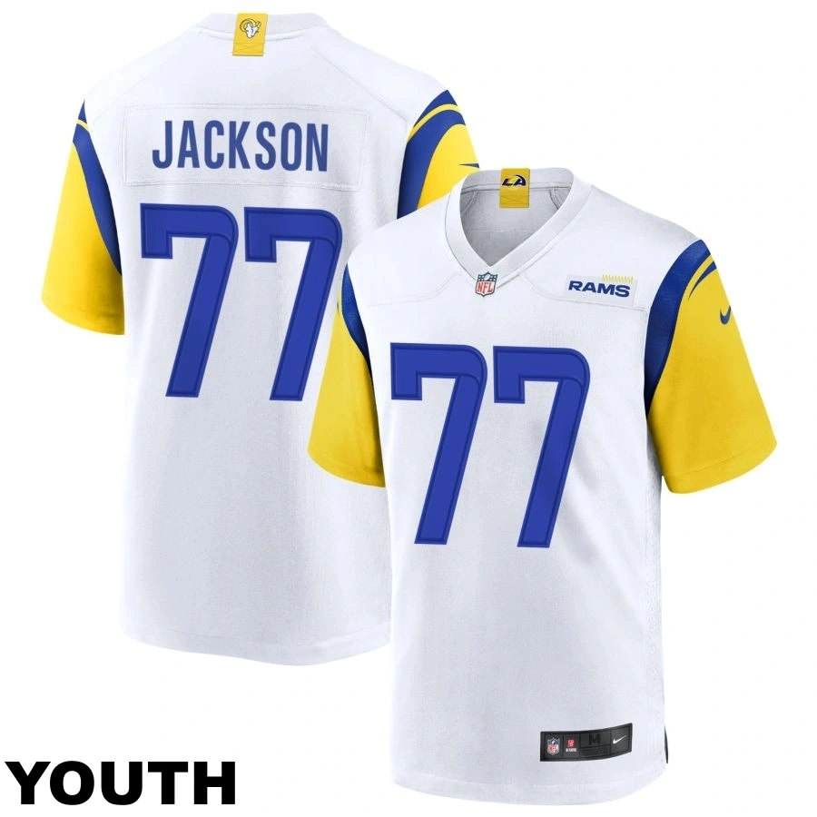 Youth Los Angeles Rams #77 Alaric Jackson White Alternate Jersey