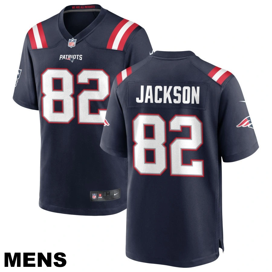 Men's #82 JaQuae Jackson New England Patriots Navy Game Jersey Men's #82 JaQuae Jackson New England Patriots Navy Game Jersey