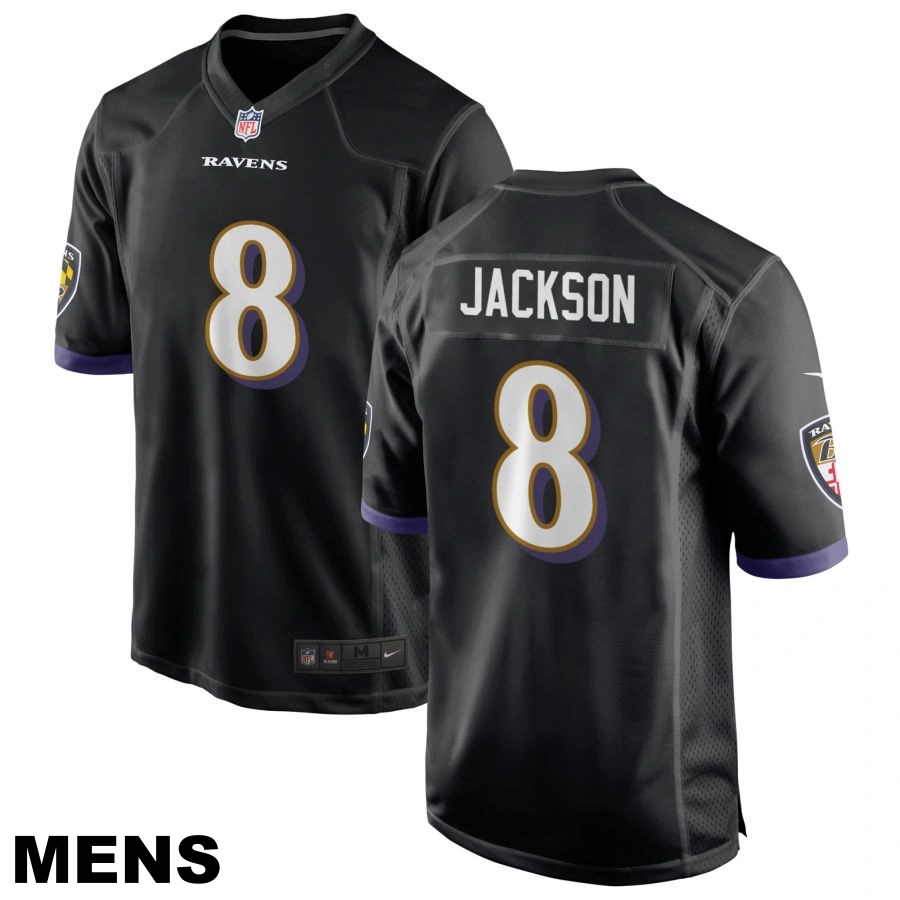 Men's Baltimore Ravens #8 Lamar Jackson Black Alternate Game Jersey Men's Baltimore Ravens #8 Lamar Jackson Black Alternate Game Jersey