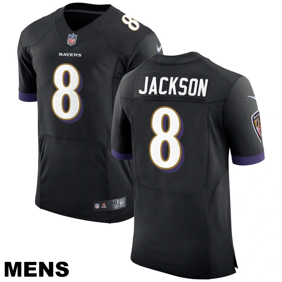 Men's Baltimore Ravens #8 Lamar Jackson Black Speed Machine Elite Jersey Men's Baltimore Ravens #8 Lamar Jackson Black Speed Machine Elite Jersey