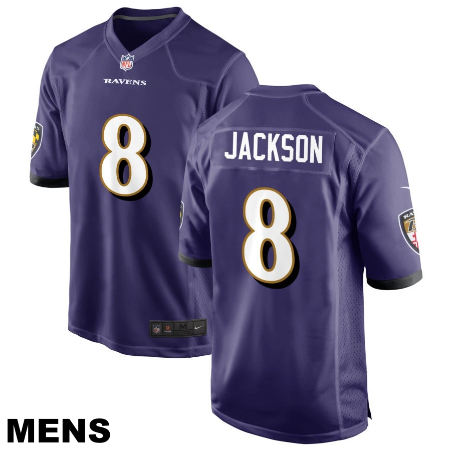 Men's Baltimore Ravens #8 Lamar Jackson Purple Game Jersey Men's Baltimore Ravens #8 Lamar Jackson Purple Game Jersey