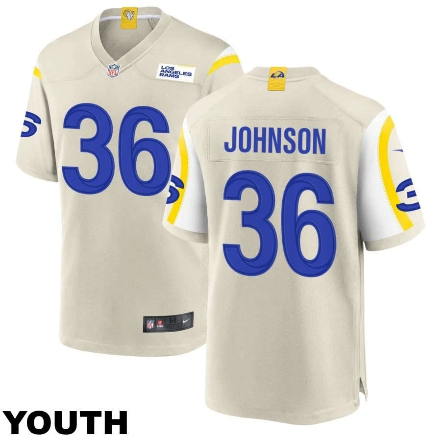 Youth #36 Quindell Johnson Los Angeles Rams Bone Game Jersey