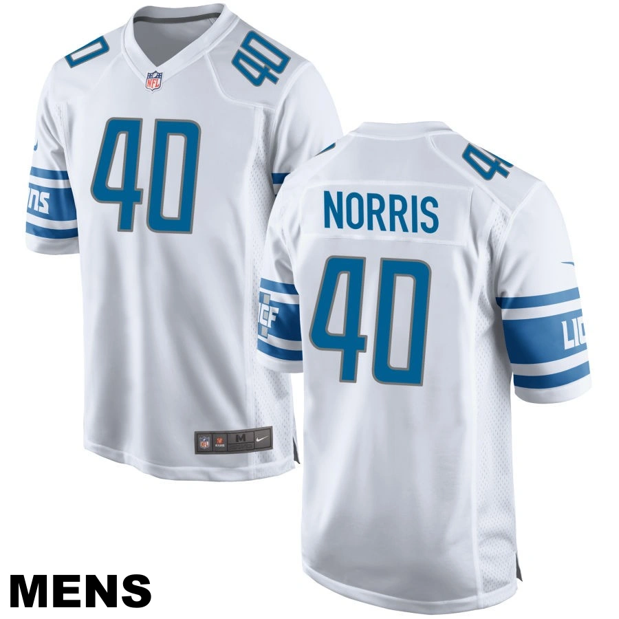 Men's Detroit Lions #40 Morice Norris White Game Jersey