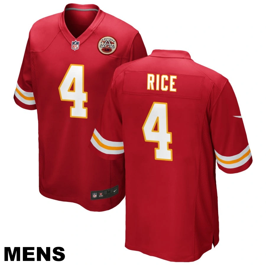 Men's Kansas City Chiefs #4 Rashee Rice Red Game Jersey
