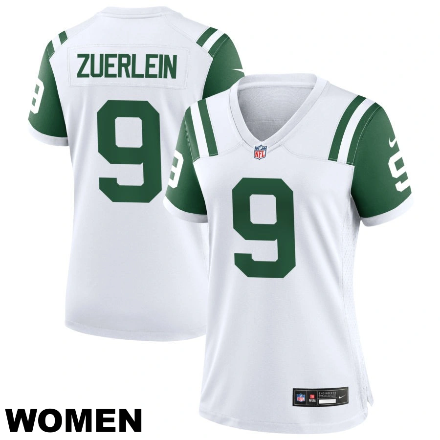 Women's New York Jets #9 Greg Zuerlein White Classic Alternate Replica Jersey Women's New York Jets #9 Greg Zuerlein White Classic Alternate Replica Jersey